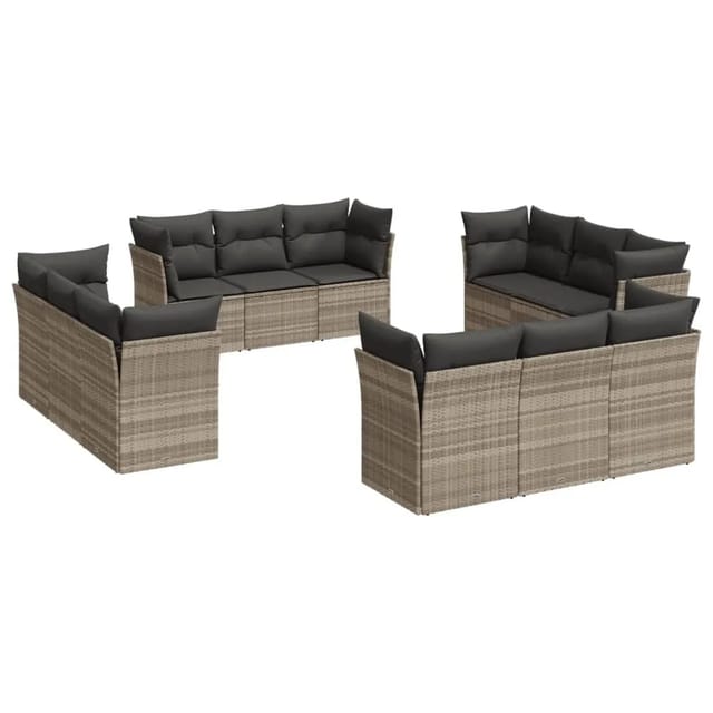 vidaXL 12-Tlg Garten-Sofagarnitur mit Kissen Hellgrau Poly Rattan 3249171