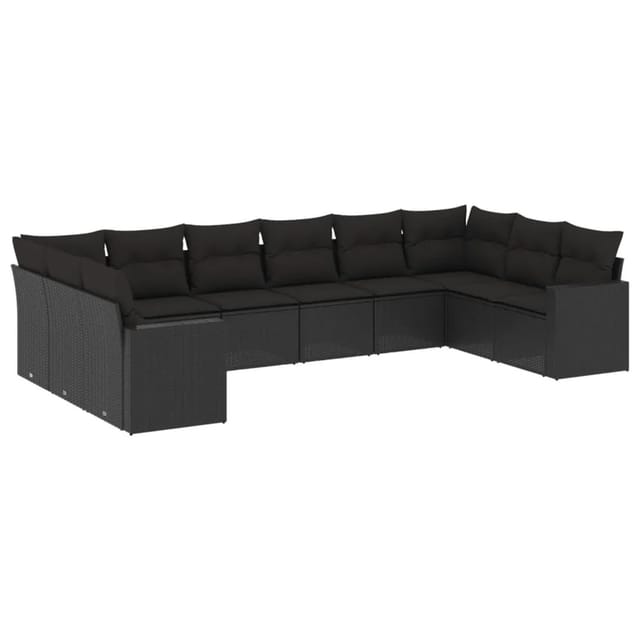 vidaXL 10-Tlg Garten-Sofagarnitur mit Kissen Schwarz Poly Rattan 3219455