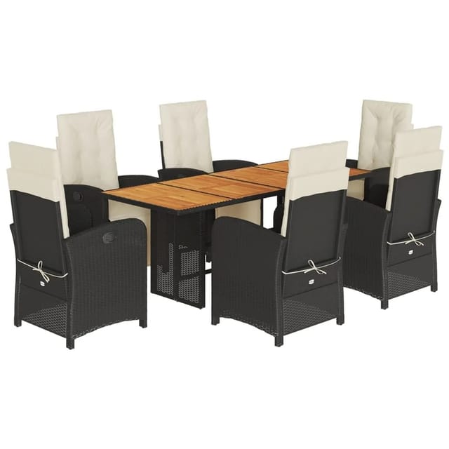vidaXL 7-Tlg Garten-Essgruppe mit Kissen Schwarz Poly Rattan 3212502