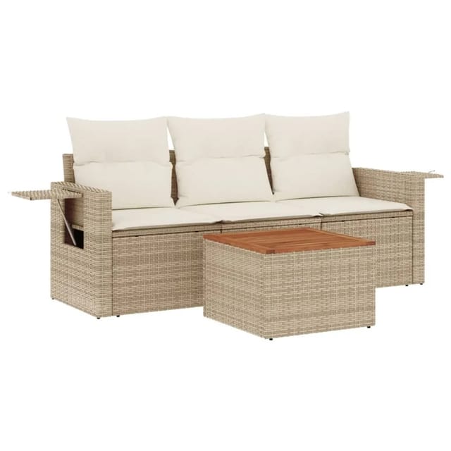 vidaXL 4-Tlg Garten-Sofagarnitur mit Kissen Beige Poly Rattan 3256765