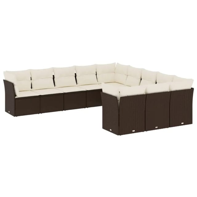 vidaXL 11-Tlg Garten-Sofagarnitur mit Kissen Braun Poly Rattan 3218413