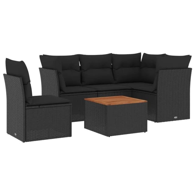 vidaXL 6-Tlg Garten-Sofagarnitur mit Kissen Schwarz Poly Rattan 3255971