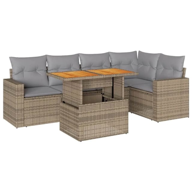 vidaXL 6-Tlg Garten-Sofagarnitur mit Kissen Beige Poly Rattan 3327041