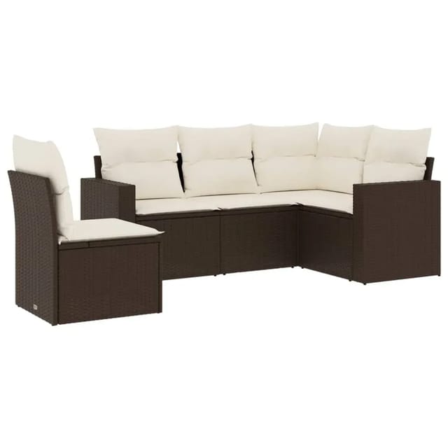 vidaXL 5-Tlg Garten-Sofagarnitur mit Kissen Braun Poly Rattan 3218963