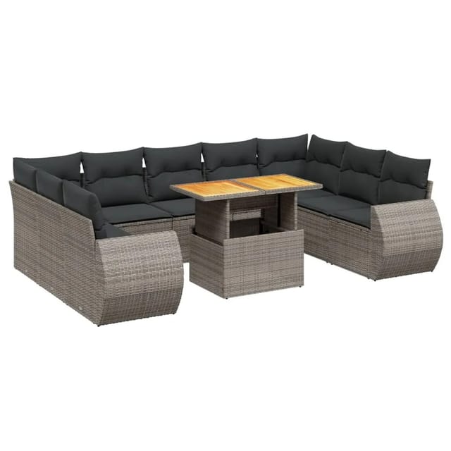 vidaXL 10-Tlg Garten-Sofagarnitur mit Kissen Grau Poly Rattan 3272341