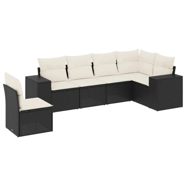 vidaXL 6-Tlg Garten-Sofagarnitur mit Kissen Schwarz Poly Rattan 3222625