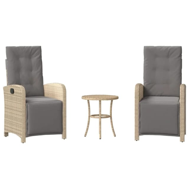 vidaXL 3-Tlg Bistro-Set mit Kissen Beigemischung Poly Rattan 365205