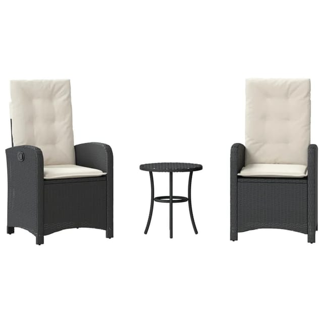 vidaXL 3-Tlg Bistro-Set mit Kissen Schwarz Poly Rattan 365176