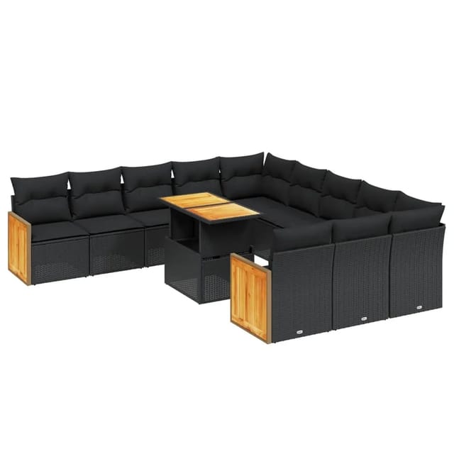 vidaXL 11-Tlg Garten-Sofagarnitur mit Kissen Schwarz Poly Rattan 3274142