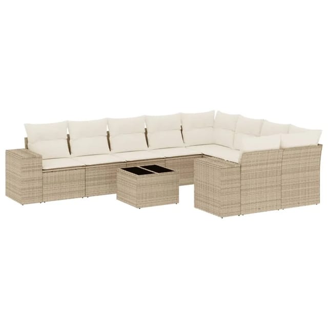 vidaXL 10-Tlg Garten-Sofagarnitur mit Kissen Beige Poly Rattan 3255385