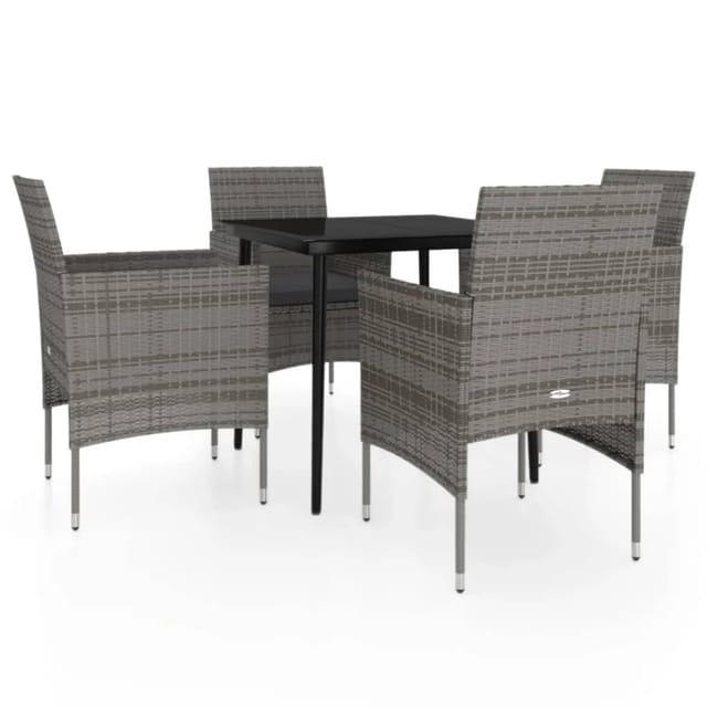 vidaXL 5-Tlg Garten-Essgruppe mit Kissen Grau und Schwarz 3099312