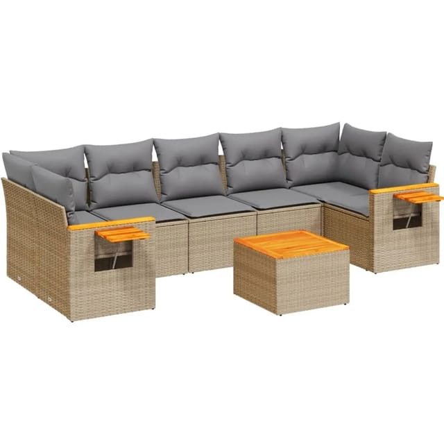 vidaXL 8-Tlg Garten-Sofagarnitur mit Kissen Beige Poly Rattan 3226654