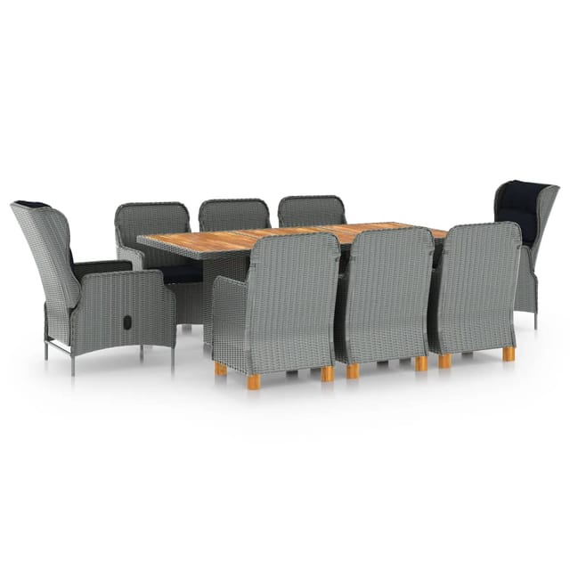 vidaXL 9-Tlg Garten-Essgruppe mit Auflagen Poly Rattan Hellgrau 3060188