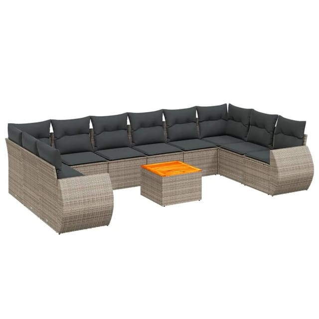vidaXL 11-Tlg Garten-Sofagarnitur mit Kissen Grau Poly Rattan 3225178