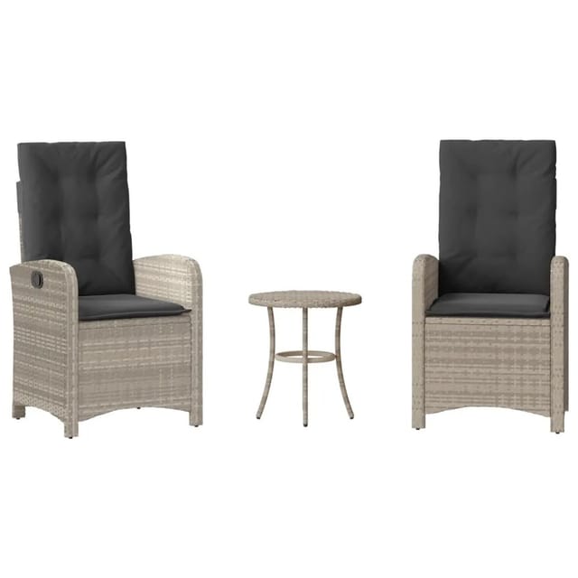 vidaXL 3-Tlg Bistro-Set mit Kissen Hellgrau Poly Rattan 365182