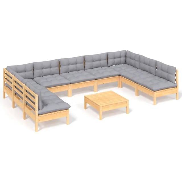 vidaXL 10-Tlg Garten-Lounge-Set mit Grauen Kissen Kiefer Massivholz 3097180