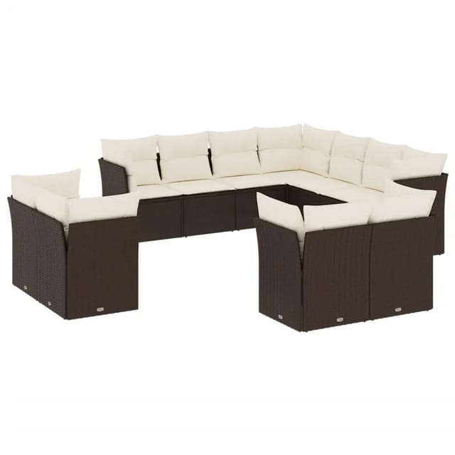 vidaXL 11-Tlg Garten-Sofagarnitur mit Kissen Braun Poly Rattan 3250352