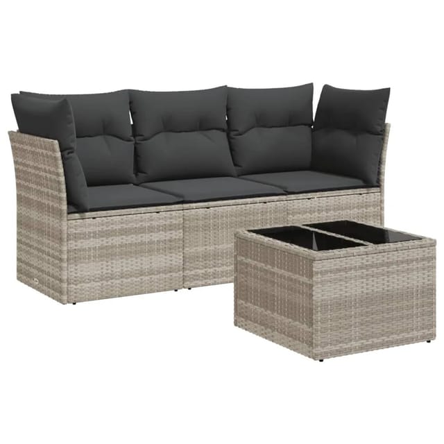 vidaXL 4-Tlg Garten-Sofagarnitur mit Kissen Hellgrau Poly Rattan 3249061