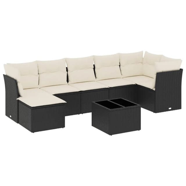 vidaXL 8-Tlg Garten-Sofagarnitur mit Kissen Schwarz Poly Rattan 3249815