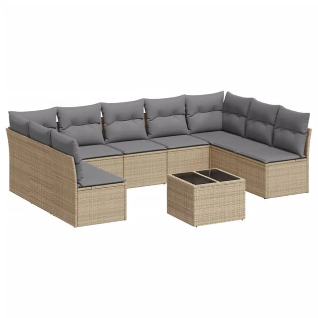 vidaXL 10-Tlg Garten-Sofagarnitur mit Kissen Beige Poly Rattan 3249918