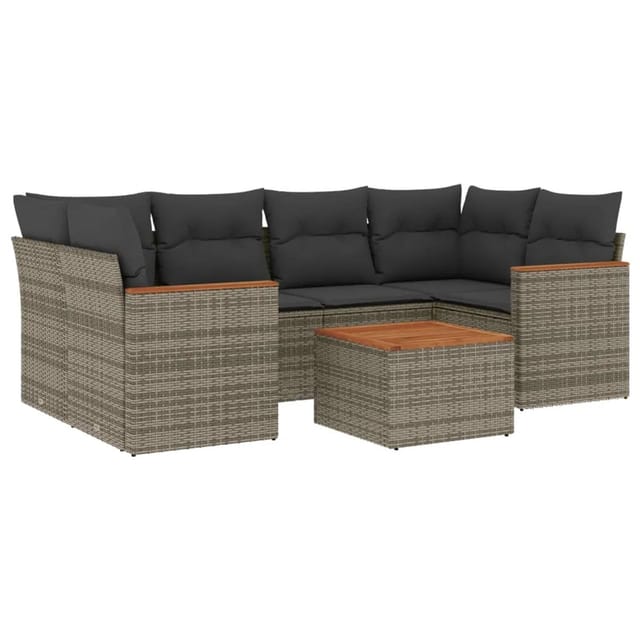 vidaXL 7-Tlg Garten-Sofagarnitur mit Kissen Grau Poly Rattan 3225801