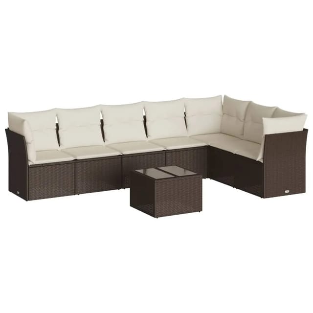 vidaXL 8-Tlg Garten-Sofagarnitur mit Kissen Braun Poly Rattan 3249592