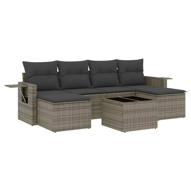 vidaXL 7-Tlg Garten-Sofagarnitur mit Kissen Grau Poly Rattan 3252867