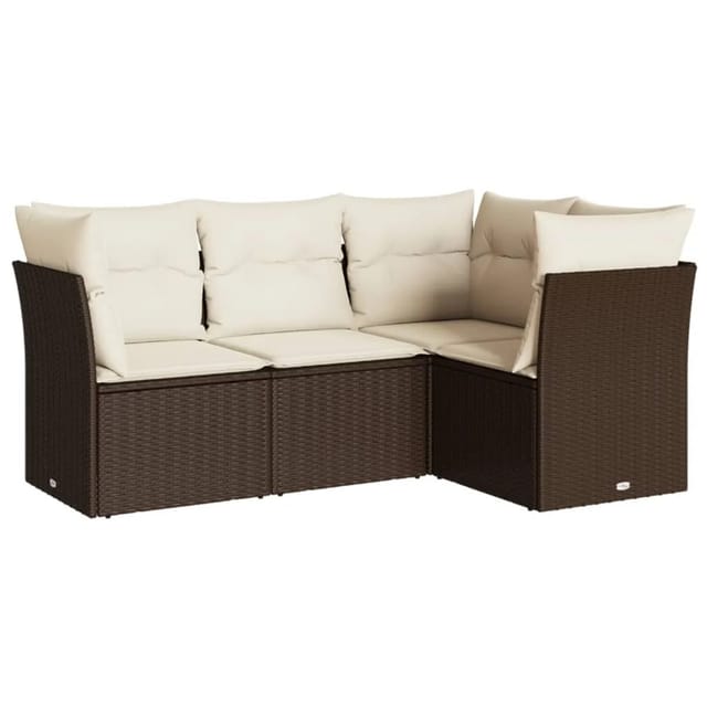 vidaXL 4-Tlg Garten-Sofagarnitur mit Kissen Braun Poly Rattan 3249422