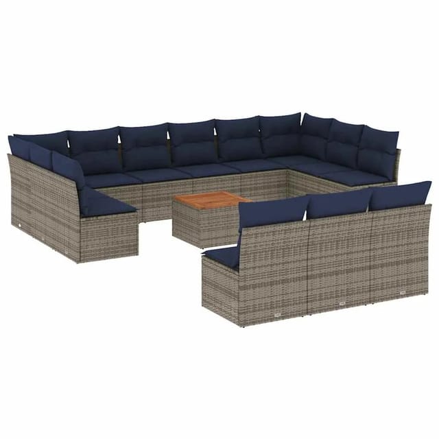 vidaXL 14-Tlg Garten-Sofagarnitur mit Kissen Grau Poly Rattan 3256236