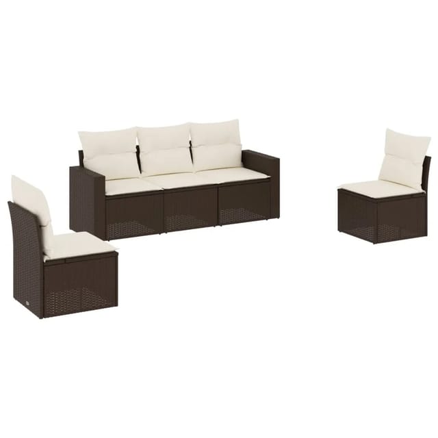 vidaXL 5-Tlg Garten-Sofagarnitur mit Kissen Braun Poly Rattan 3218783