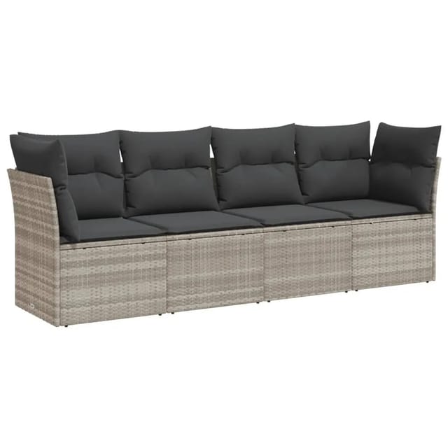 vidaXL 4-Tlg Garten-Sofagarnitur mit Kissen Hellgrau Poly Rattan 3217232