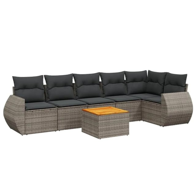 vidaXL 7-Tlg Garten-Sofagarnitur mit Kissen Grau Poly Rattan 3225017