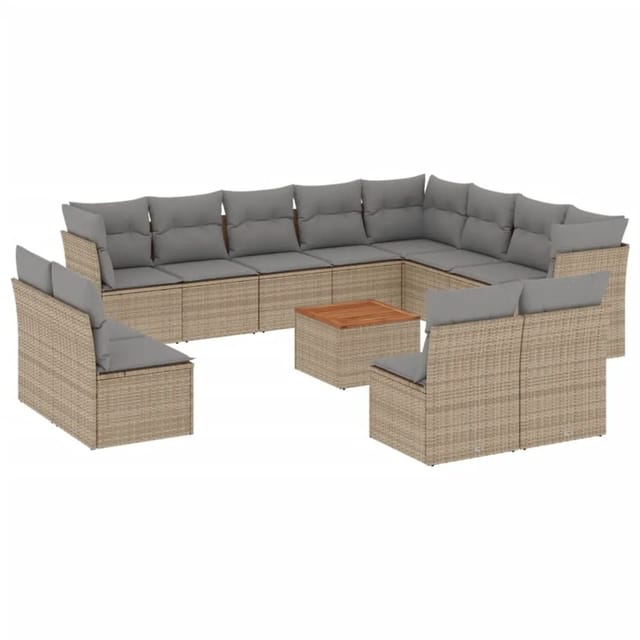 vidaXL 13-Tlg Garten-Sofagarnitur mit Kissen Beige Poly Rattan 3256262