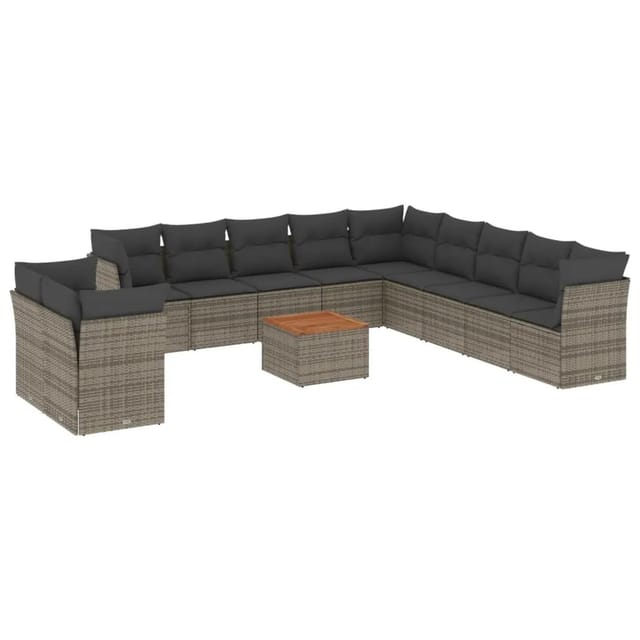 vidaXL 12-Tlg Garten-Sofagarnitur mit Kissen Grau Poly Rattan 3256060