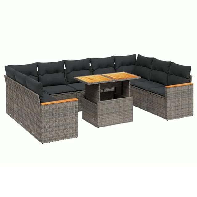 vidaXL 10-Tlg Garten-Sofagarnitur mit Kissen Grau Poly Rattan 3273223