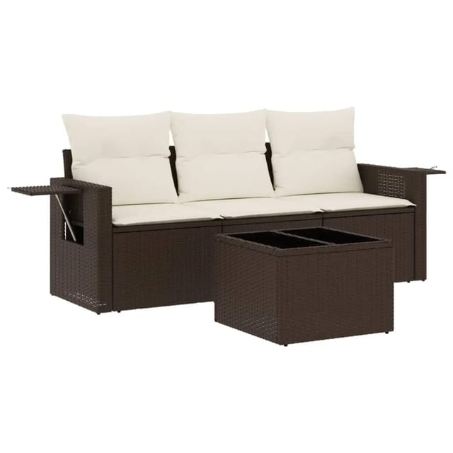 vidaXL 4-Tlg Garten-Sofagarnitur mit Kissen Braun Poly Rattan 3252210
