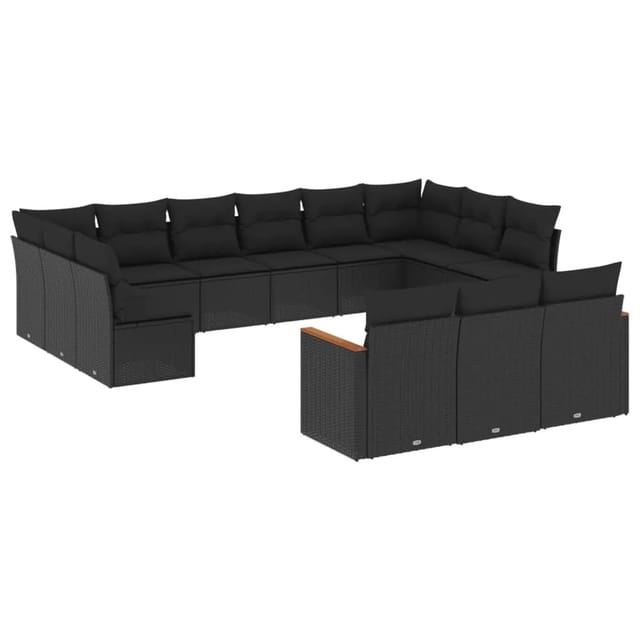 vidaXL 13-Tlg Garten-Sofagarnitur mit Kissen Schwarz Poly Rattan 3226454