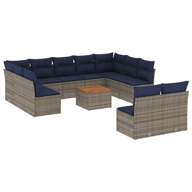 vidaXL 12-Tlg Garten-Sofagarnitur mit Kissen Grau Poly Rattan 3256222