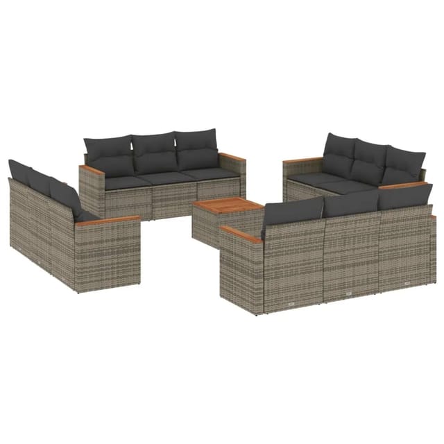 vidaXL 13-Tlg Garten-Sofagarnitur mit Kissen Grau Poly Rattan 3225843