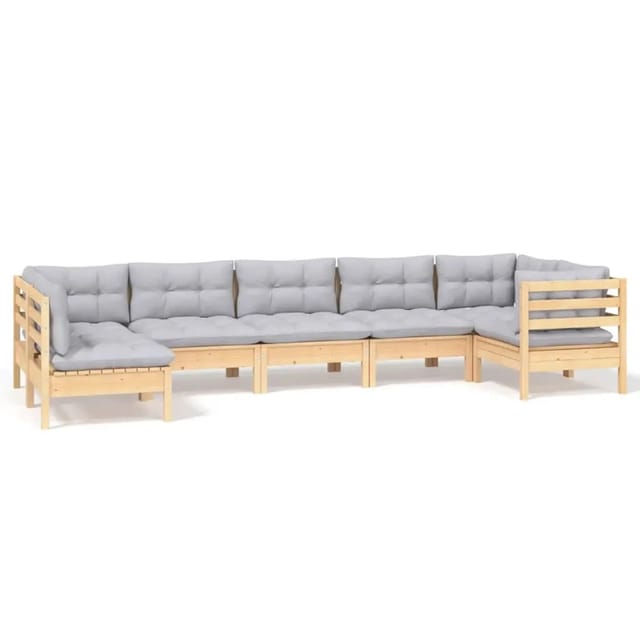 vidaXL 7-Tlg Garten-Lounge-Set mit Grauen Kissen Kiefernholz 3096429