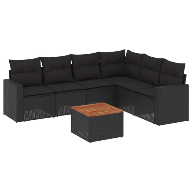vidaXL 7-Tlg Garten-Sofagarnitur mit Kissen Schwarz Poly Rattan 3256468