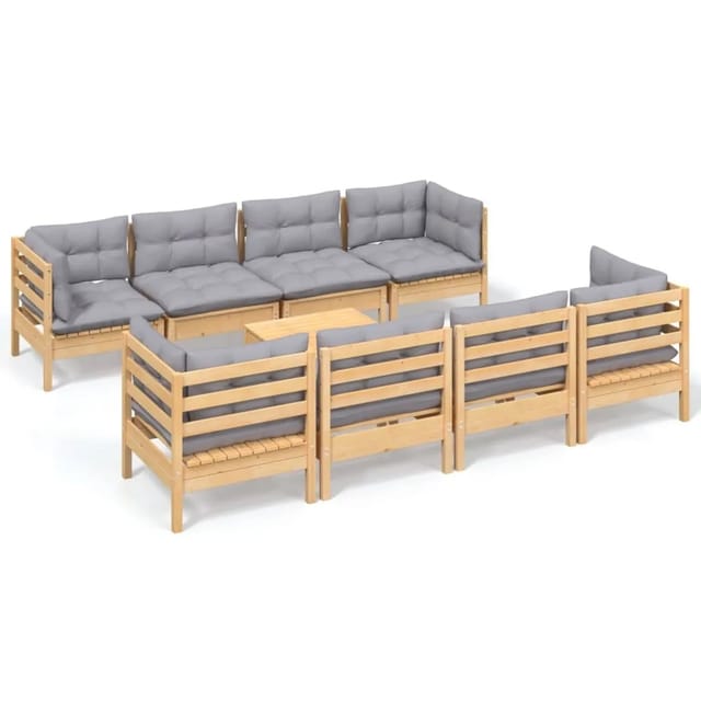 vidaXL 9-Tlg Garten-Lounge-Set mit Grauen Kissen Kiefer Massivholz 3096165