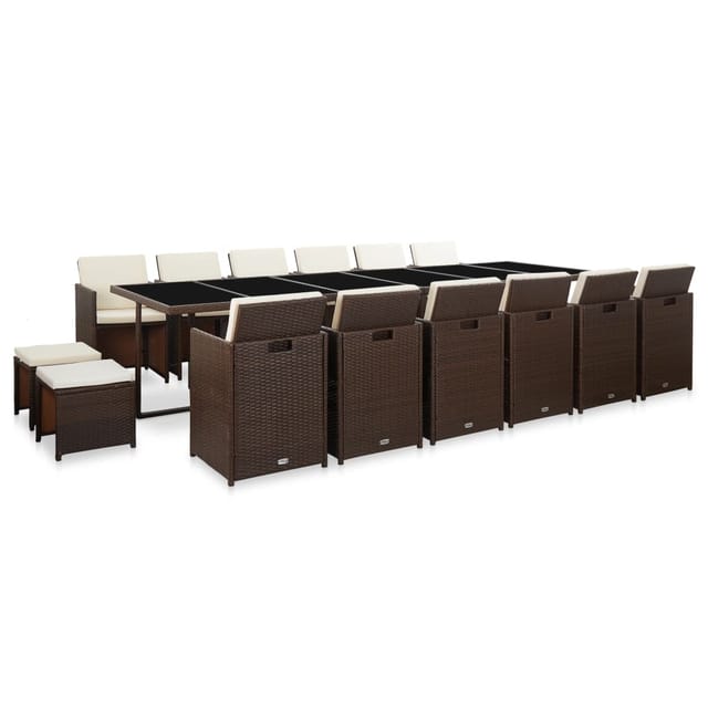 vidaXL 17-Tlg Garten-Essgruppe mit Auflagen Poly Rattan Braun 46428
