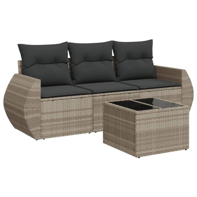 vidaXL 4-Tlg Garten-Sofagarnitur mit Kissen Hellgrau Poly Rattan 3221071