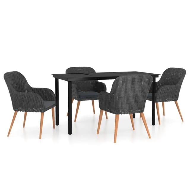 vidaXL 5-Tlg Garten-Essgruppe mit Kissen Schwarz 3099507