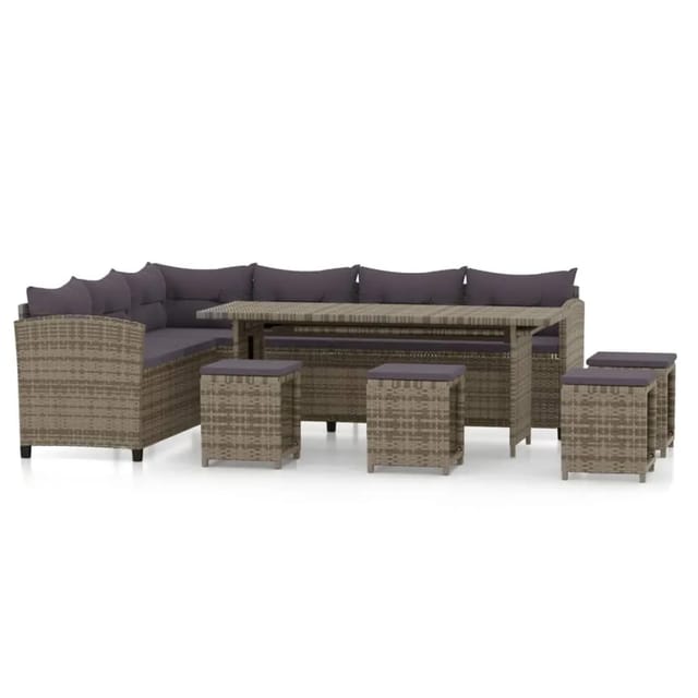 vidaXL 6-Tlg Garten-Lounge-Set mit Kissen Poly Rattan Grau 3098169