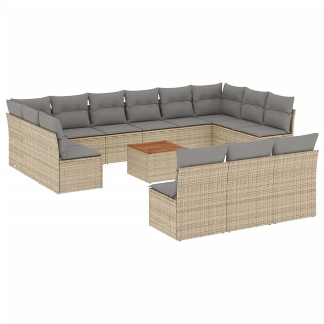vidaXL 14-Tlg Garten-Sofagarnitur mit Kissen Beige Poly Rattan 3256234