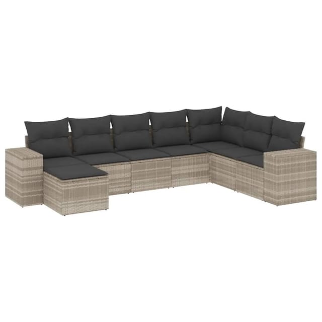 vidaXL 8-Tlg Garten-Sofagarnitur mit Kissen Hellgrau Poly Rattan 3222961