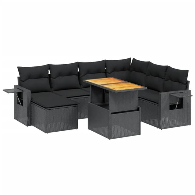 vidaXL 8-Tlg Garten-Sofagarnitur mit Kissen Schwarz Poly Rattan 3271867