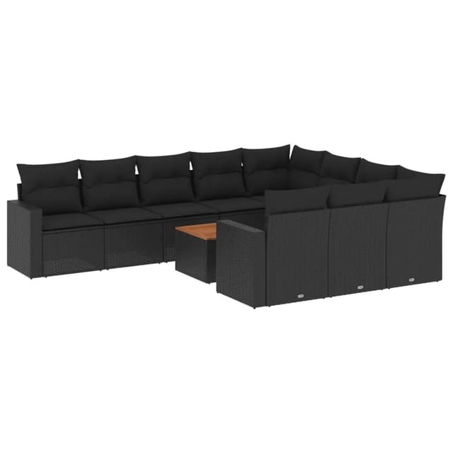 vidaXL 11-Tlg Garten-Sofagarnitur mit Kissen Schwarz Poly Rattan 3256629